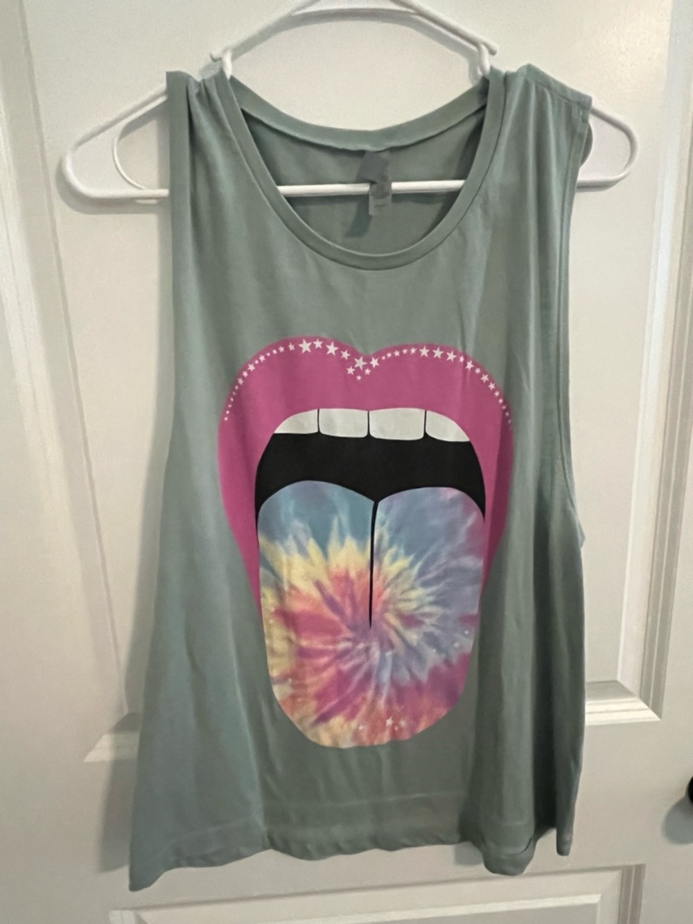 Graphic Tie-Dye Tongue Muscle Tank - Sage Green large